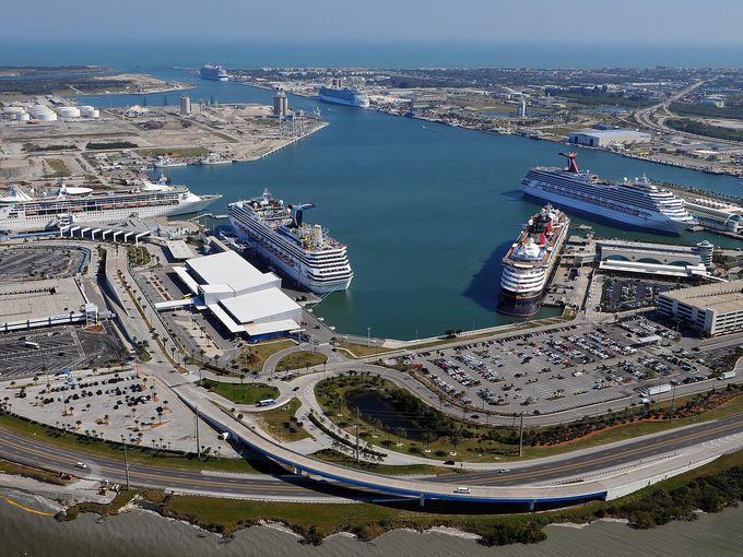 Port Canaveral cruise ships berthed
