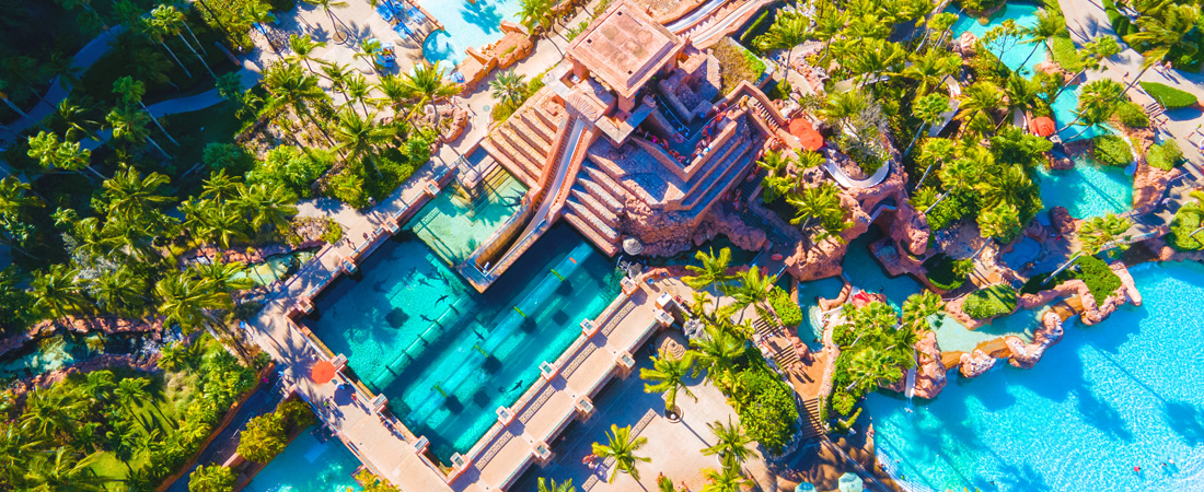 aerial view of Atlantis resort water park in Nassau Bahamas