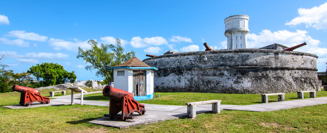 Landscape with Fort Fincastle and old cannons at New Providence, Nassau, Bahamas