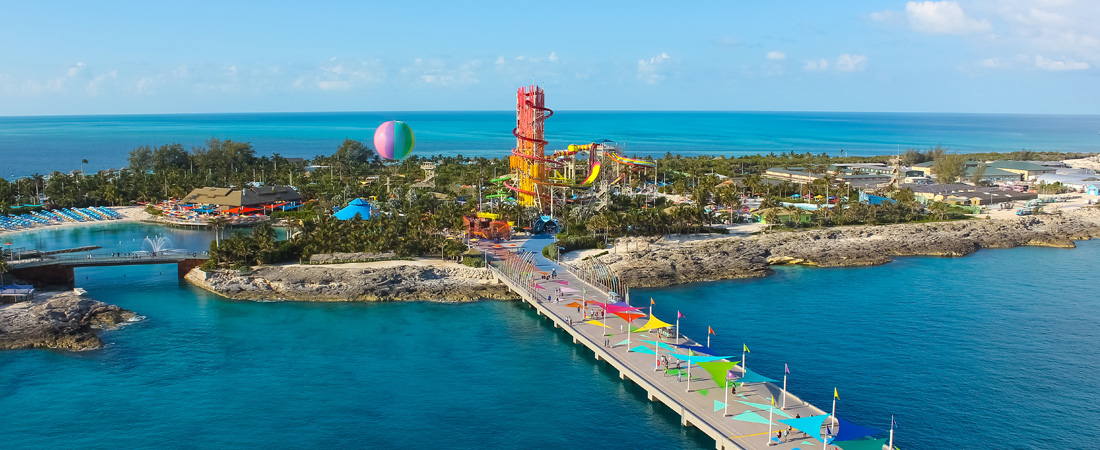 Aerial view of Perfect Day at CocoCay, Royal Caribbean's private island in the Bahamas