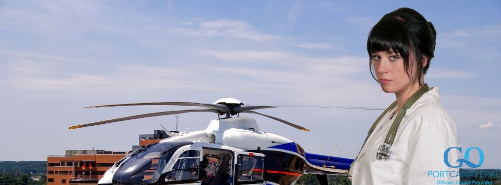 Woman doctor and a mobile flying ambulance better known as a life flight