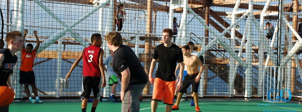 Guys playing on sports deck on a Norwegian Cruise ship