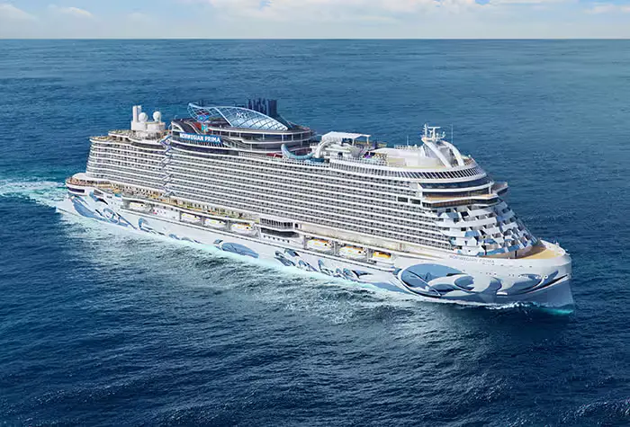 Side view Norwegian Prima cruise ship sailing in the ocean