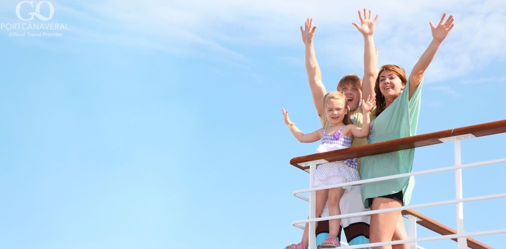 young happy family with little girl on cruise
