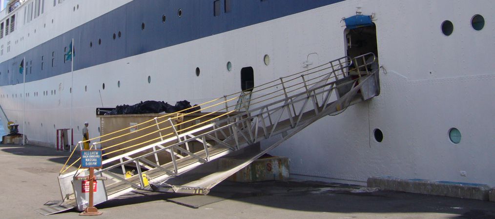 Disembark the Cruise ship in port with gangway down