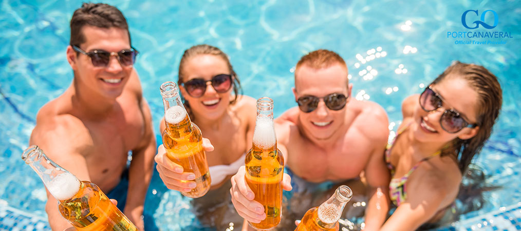 cruisers enjoying beer in the pool