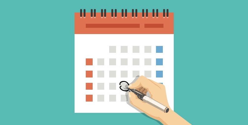 illustration showing hand with pen circling date of cruise vacation on a calendar