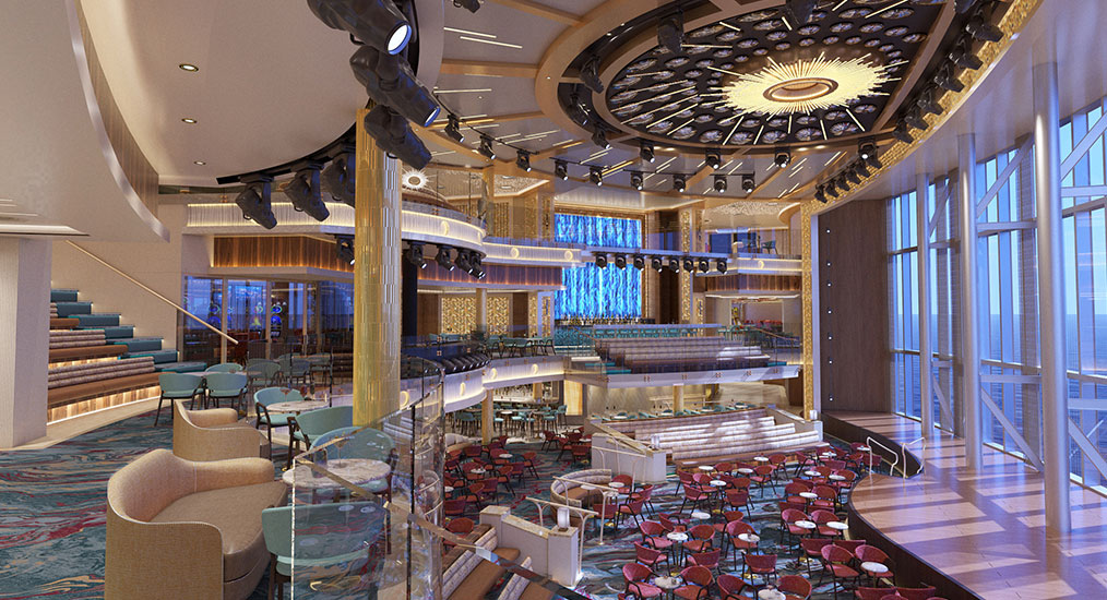 floor to ceiling windows in the atrium of the Carnival Mardi Gras