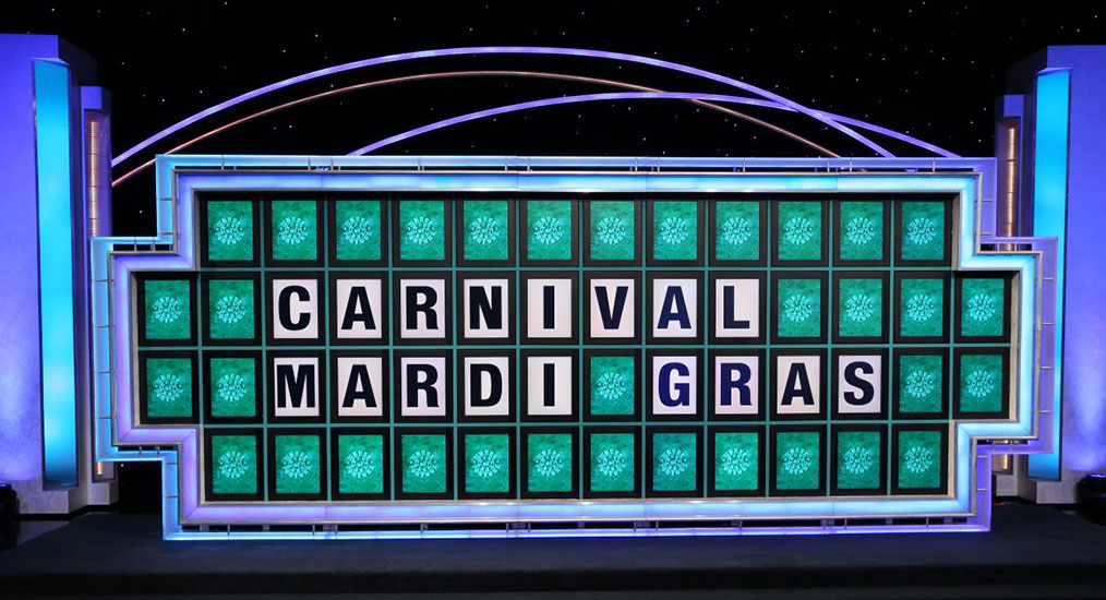 Carnival Mardi Gras ship name displayed on Wheel of Fortune
