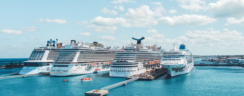 Four cruise ships docked in Nassau, Bahamas