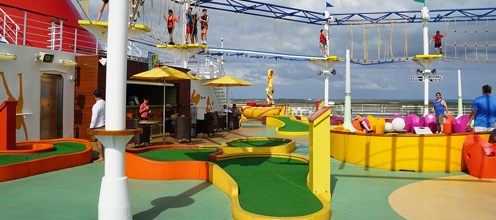 ropes course and mini golf on Carnival Breeze