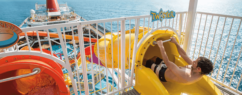 Man going down the Twister waterslide onboard a Carnival Cruise