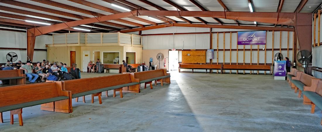 Covered, Cushioned Seating at Go Port Plaza waiting area