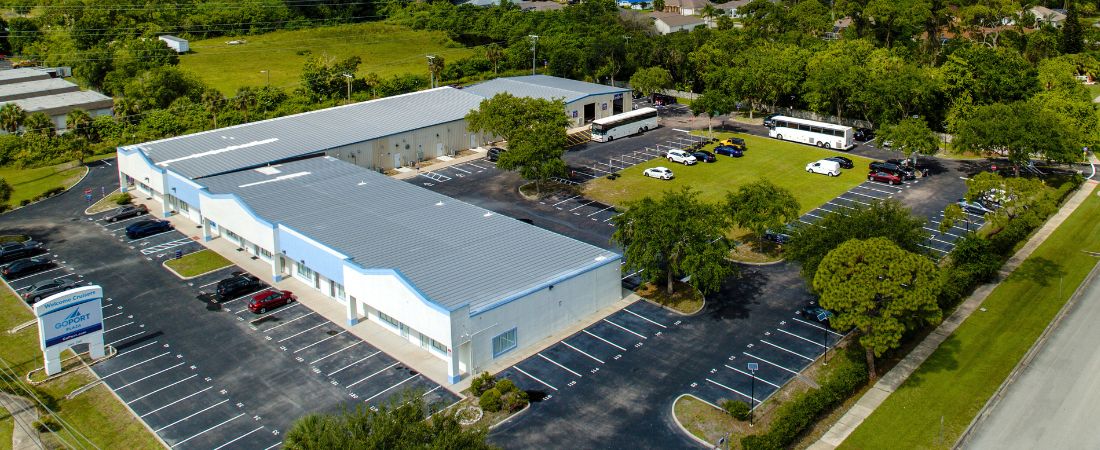 Drone View of Go Port's FREE paved cruise parking spaces and facility