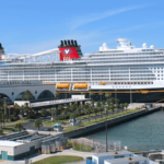 Disney Wish ship at Port Canaveral Disney Cruise Line terminal panoramic view