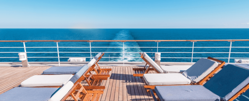 Empty lounge chairs on an off-season cruise from Port Canaveral