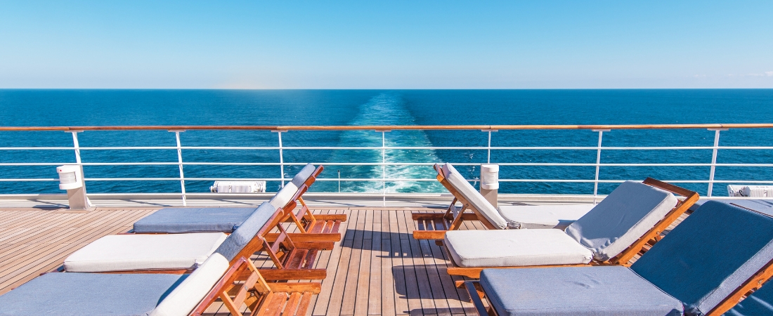 Empty lounge chairs on a cruise off season