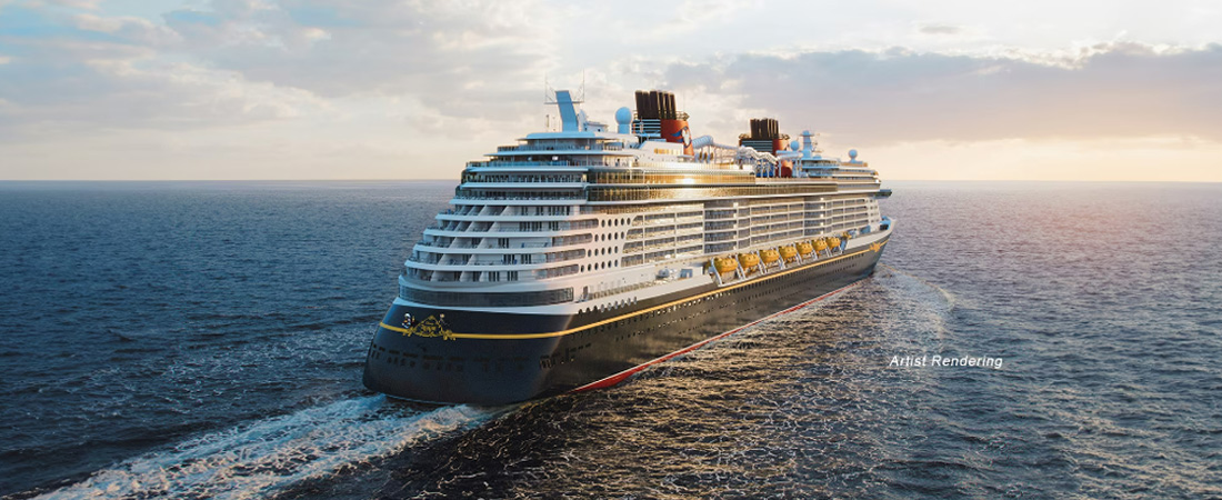 Disney Cruise Line's artist rendering of the Disney Treasure ship at sea