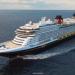 Artist rendering of the Disney Treasure cruise ship in the ocean
