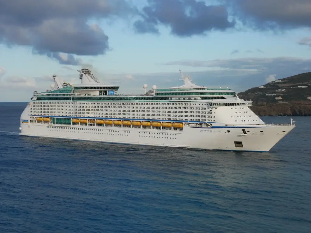 View of Royal Caribbean Adventure of the Seas Cruise ship sailing near St Maarten