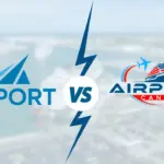 illustration showing go port logo vs airport canaveral logo with port canaveral in the background