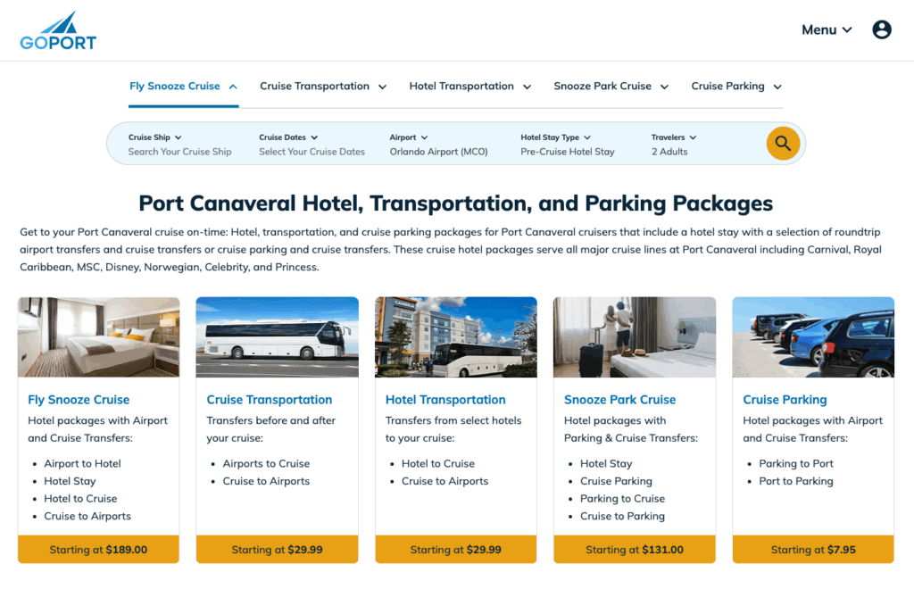 GoPorts new search bar and homepage. Makes cruise planning the easiest its ever been.