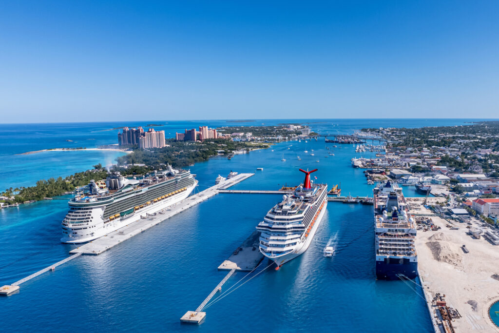 Three ships docked in Port Canaveral.