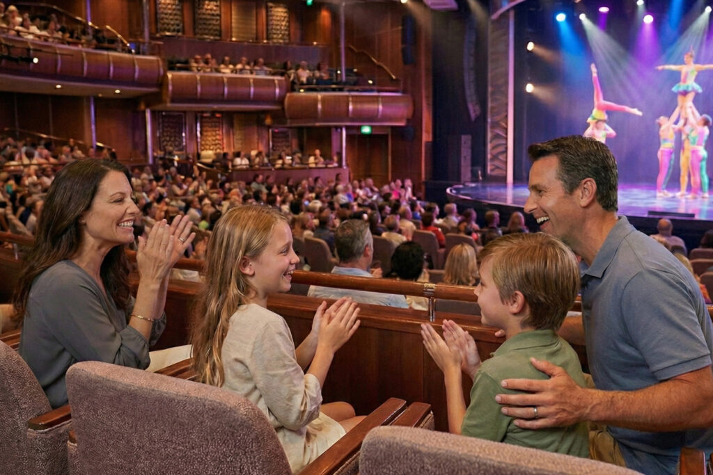Family enjoying a show on the cruise ship.