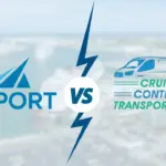 illustration showing go port logo vs cruise control transportation logo with port canaveral in the background