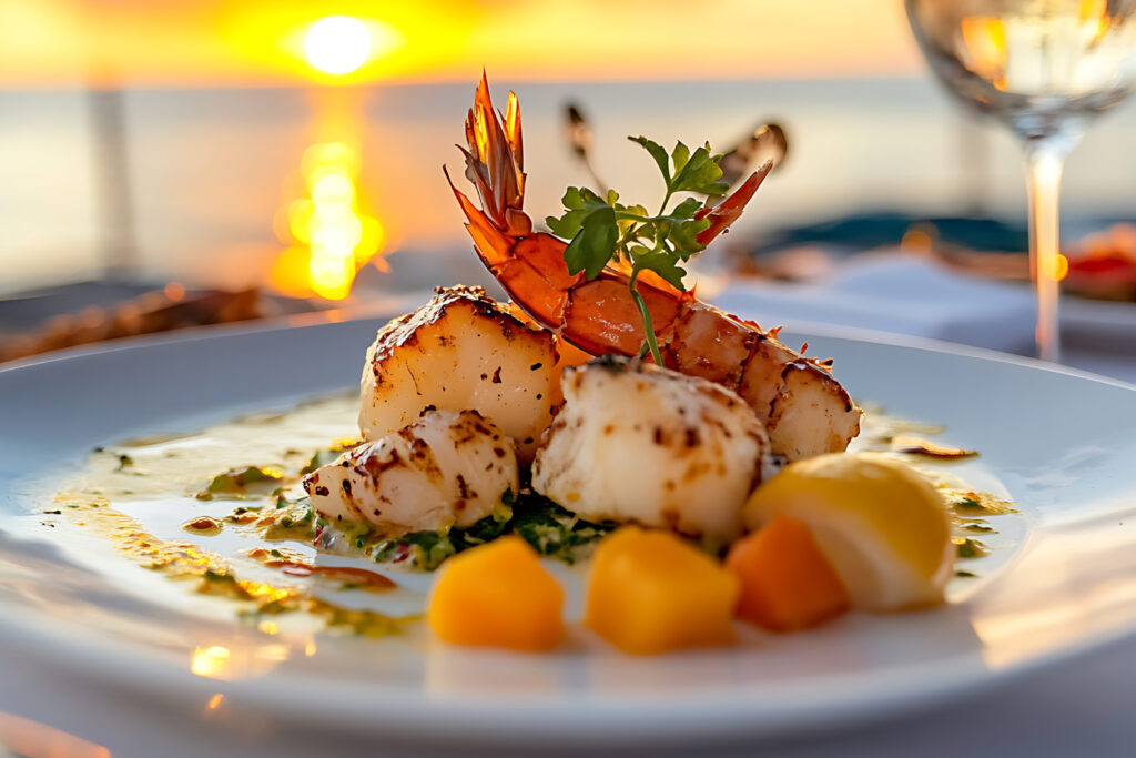 Beautifully plated food on a cruise ship.