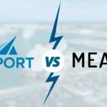 illustration showing go port logo vs mears transportation logo with port canaveral in the background