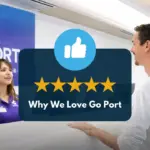 Customer speaking with Go Port employee at the MCO counter.