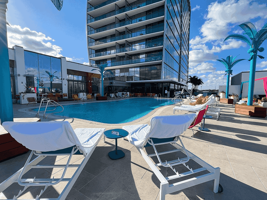 Outside area of The Wave hotel empty during off-season