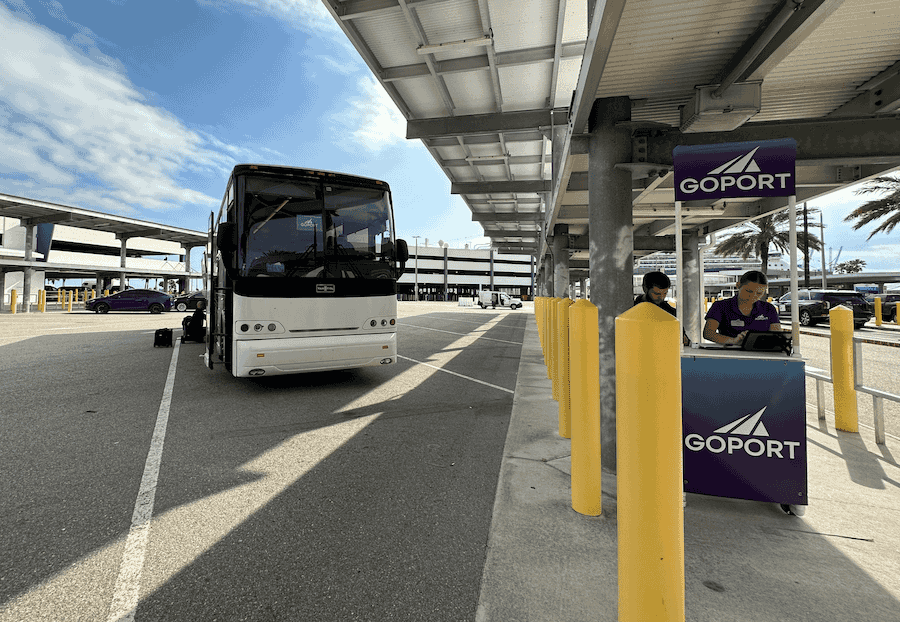 Go Port bus sits in cruise parking terminal