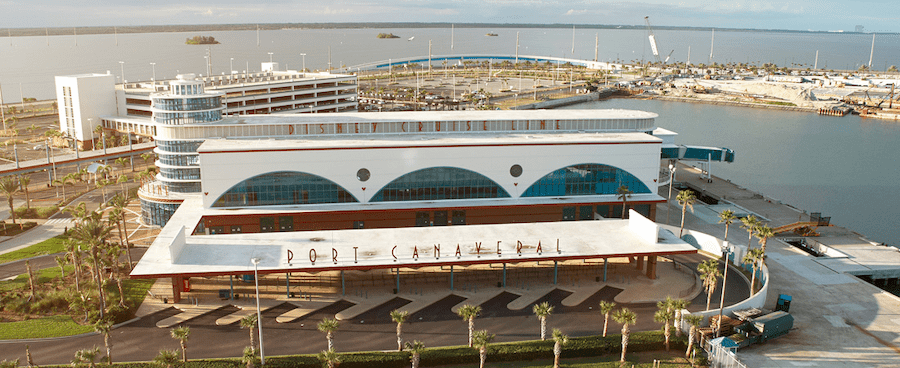 Overhead view of Disney cruise line port canaveral terminal