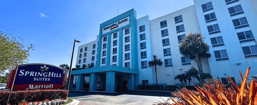 Front of SpringHill Suites Orlando Airport for guests who arrive a day before your Disney Fantasy cruise