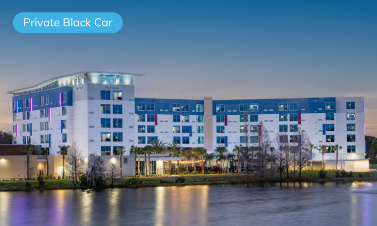 Exterior Aloft Orlando Lake Nona with a Private Black Car icon.